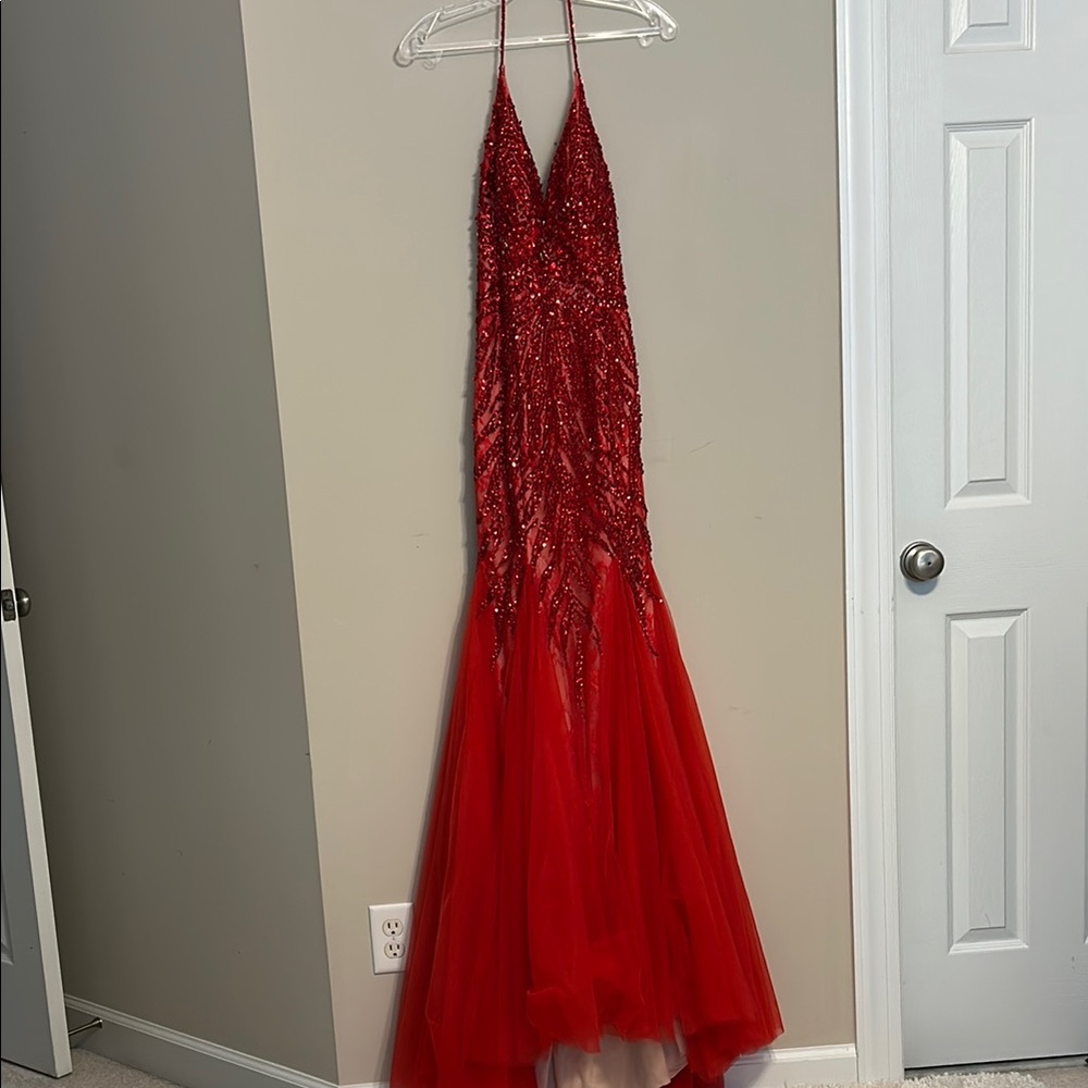 Mac Duggal Red Sequin Prom Dress